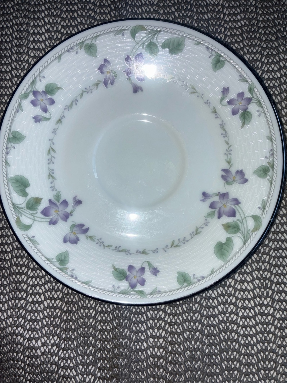 Noritake – #4100 Morning Poem- Purple Floral Porcelain Saucer with Green Leaves